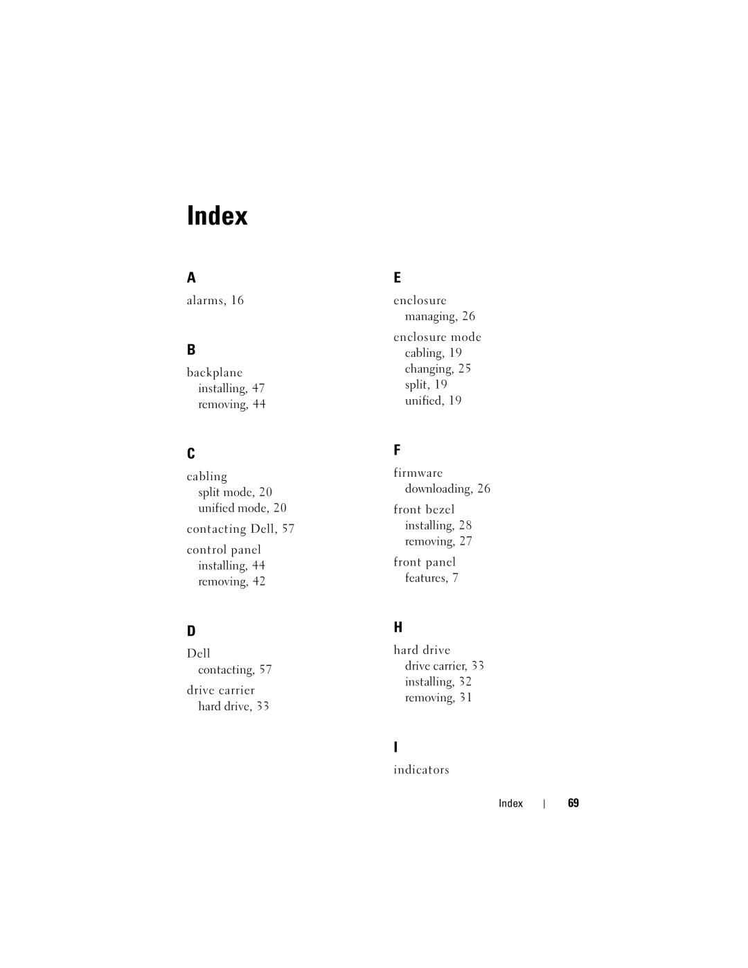 Dell E04J Series, E04J001, E03J001, E03J Series owner manual Index 