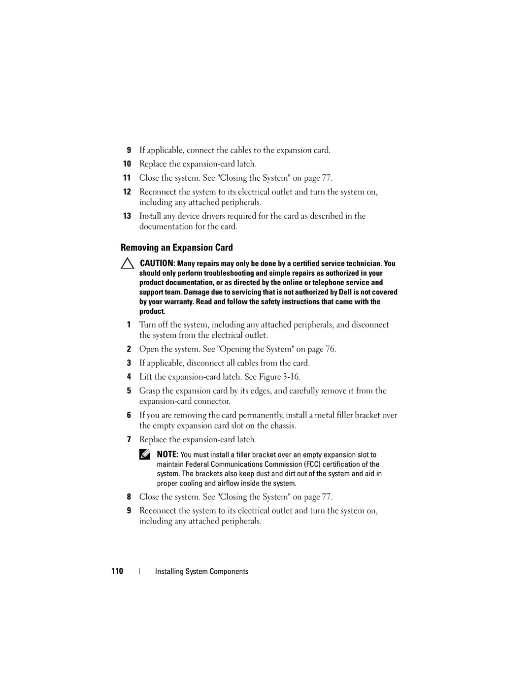 Dell E05S001 owner manual Removing an Expansion Card 