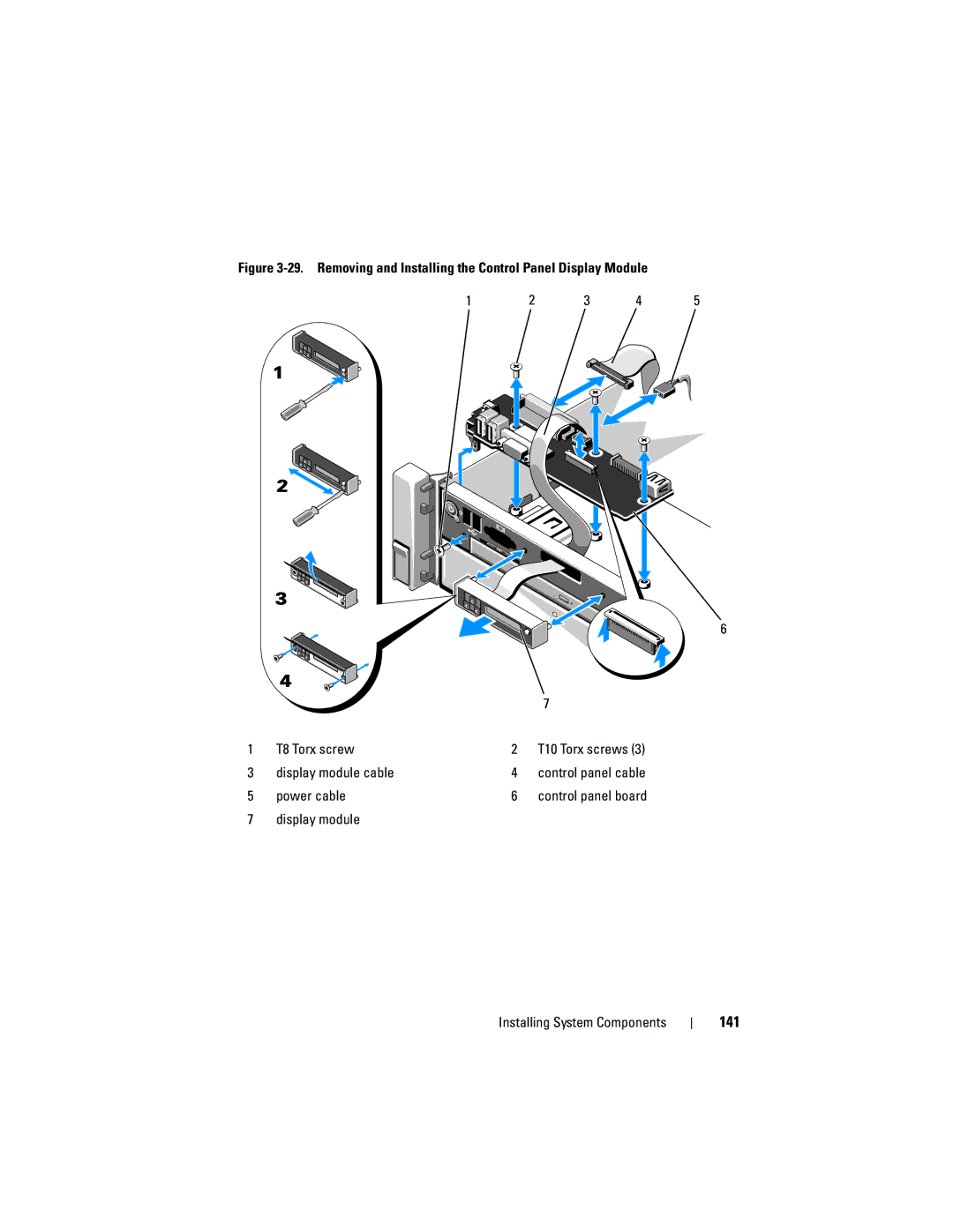 Dell E05S001 owner manual Display module cable, Display module Installing System Components 