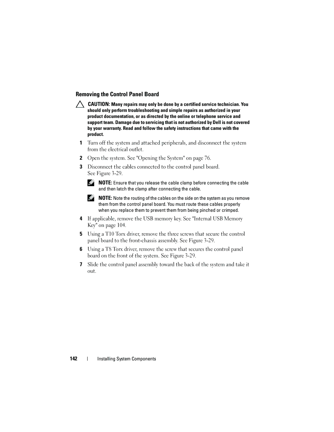 Dell E05S001 owner manual Removing the Control Panel Board 