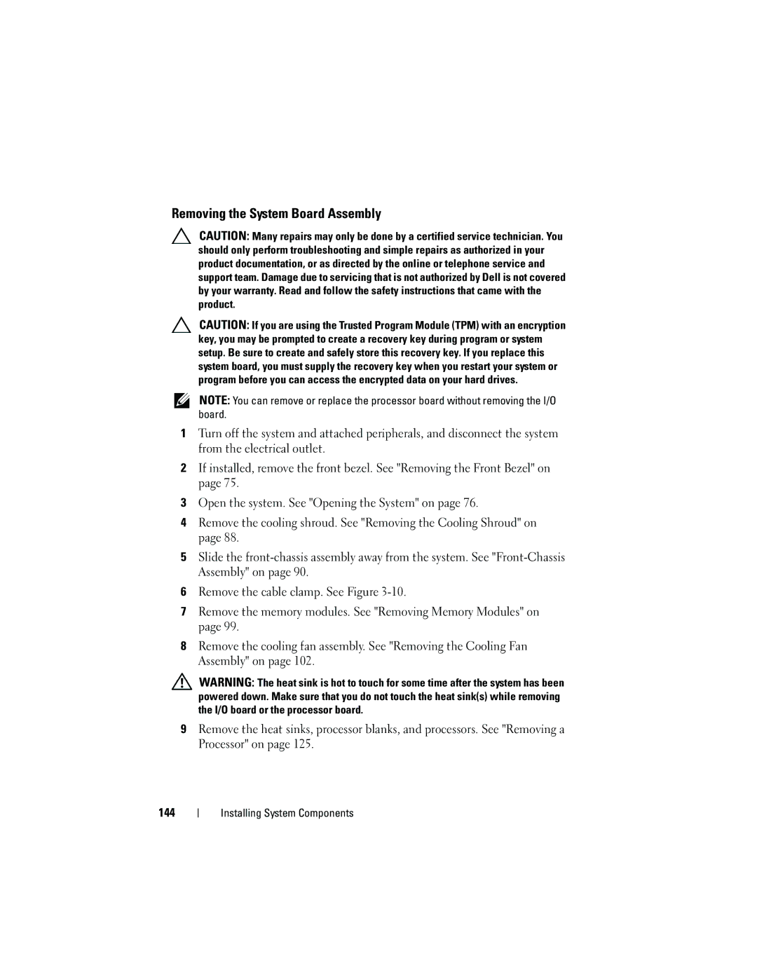 Dell E05S001 owner manual Removing the System Board Assembly 