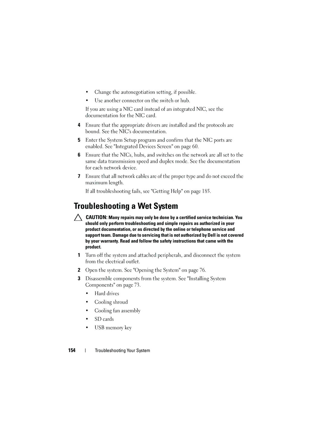 Dell E05S001 owner manual Troubleshooting a Wet System 