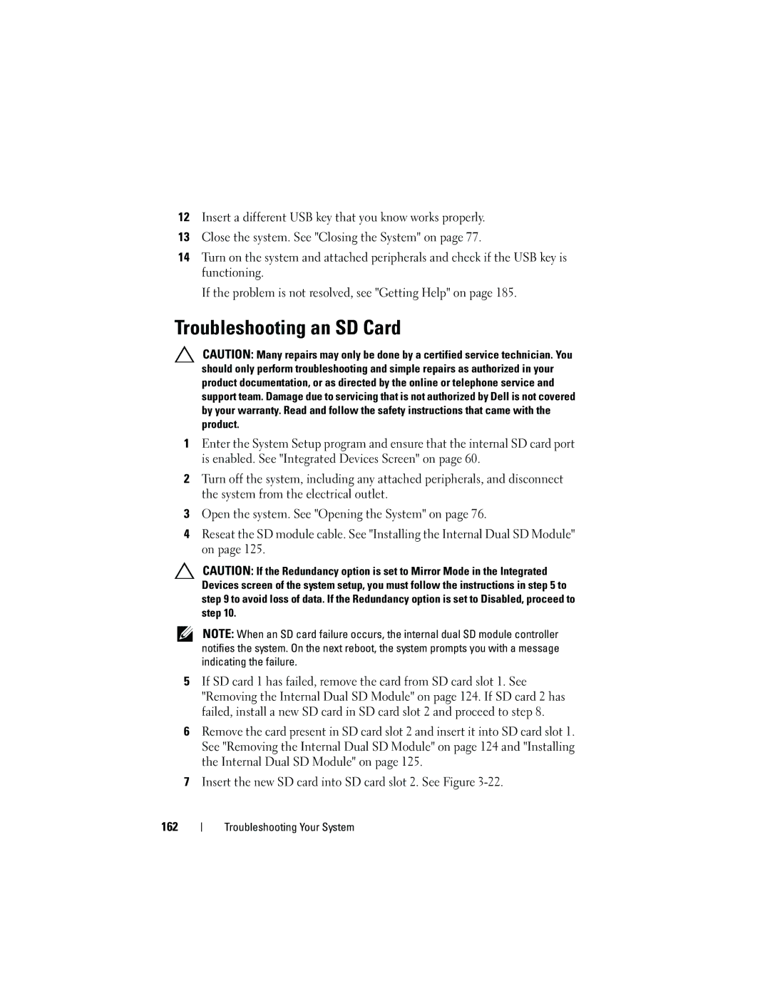 Dell E05S001 owner manual Troubleshooting an SD Card 