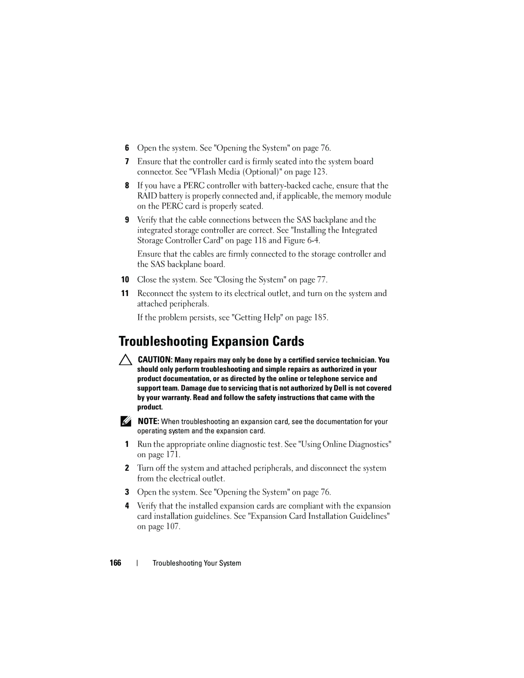 Dell E05S001 owner manual Troubleshooting Expansion Cards 