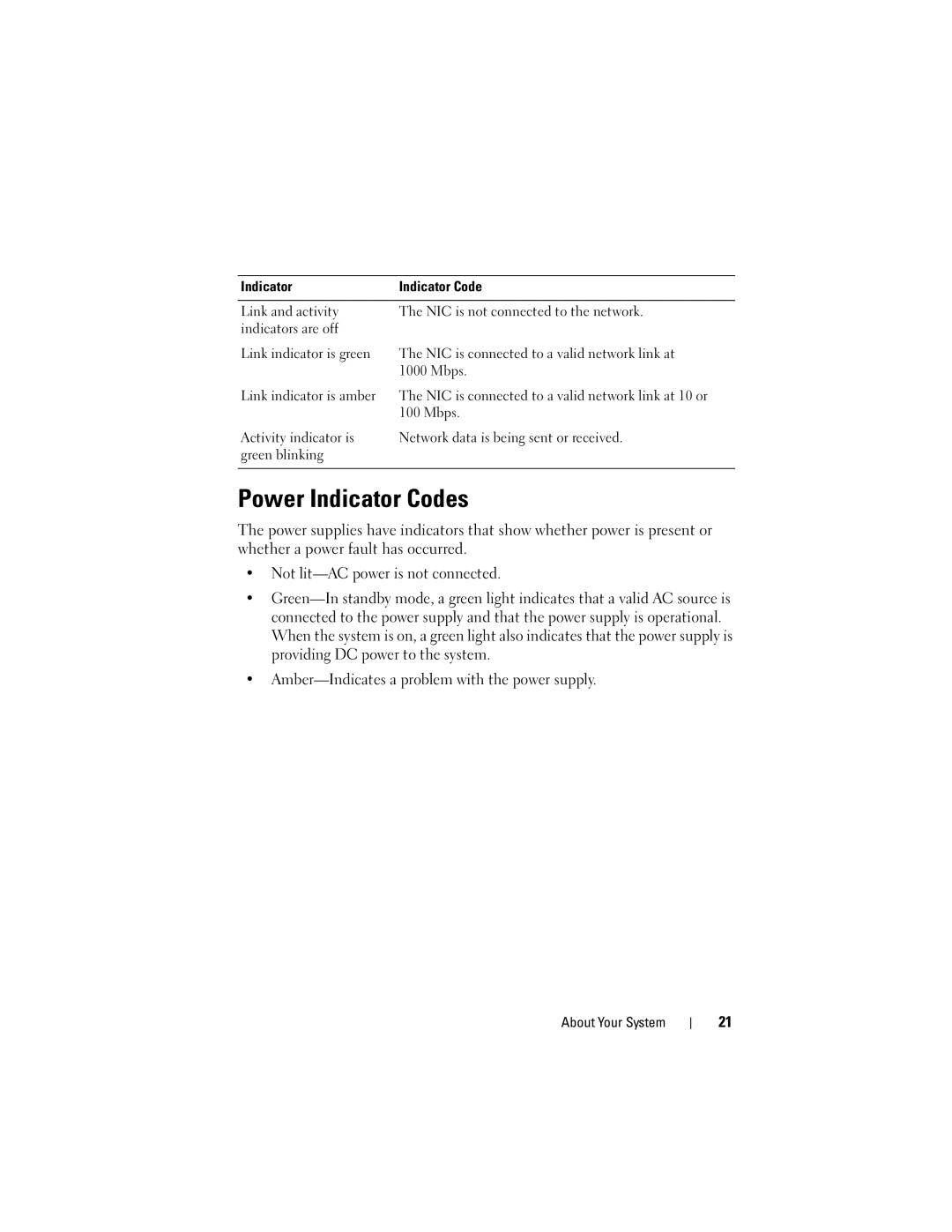 Dell E05S001 owner manual Power Indicator Codes 