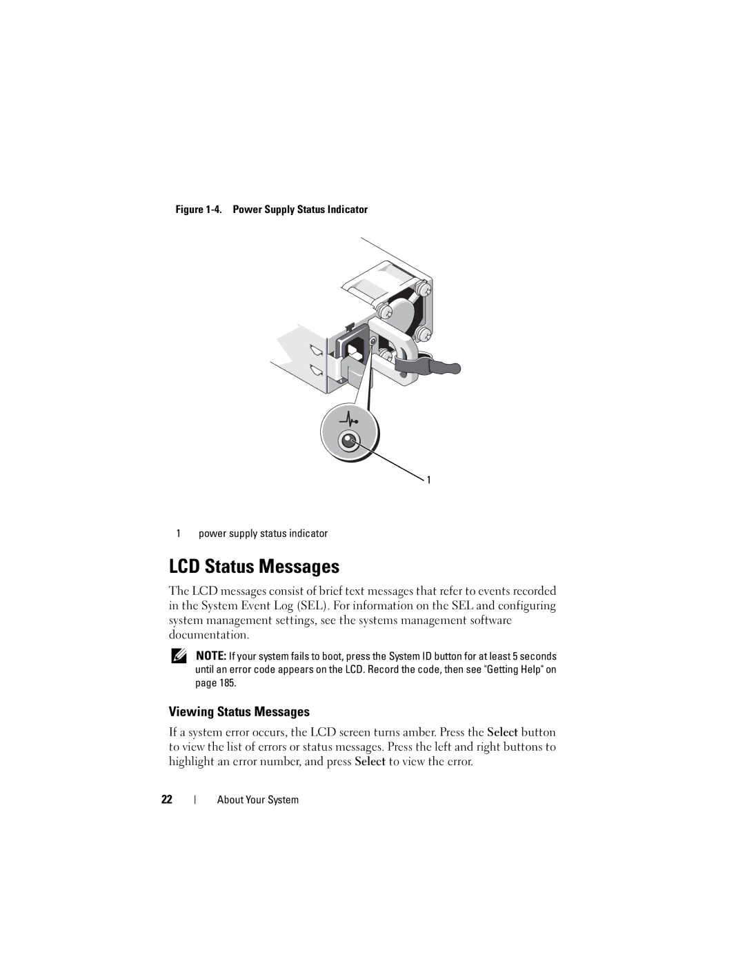 Dell E05S001 owner manual LCD Status Messages, Viewing Status Messages 