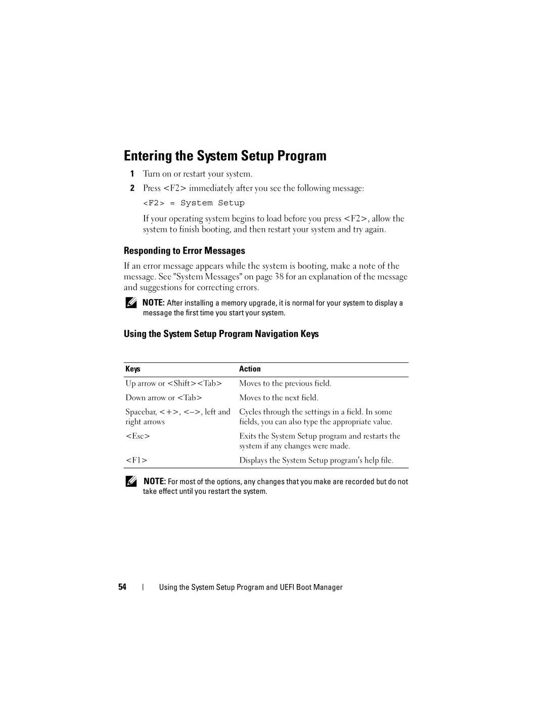 Dell E05S001 owner manual Entering the System Setup Program, Responding to Error Messages, System if any changes were made 