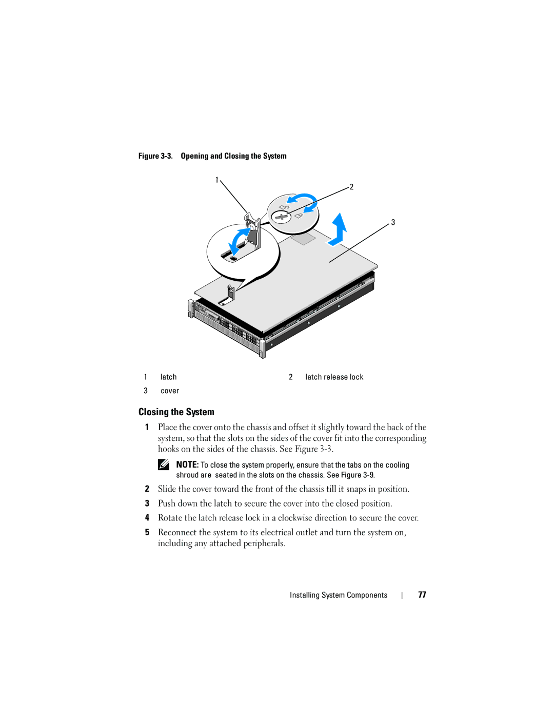 Dell E05S001 owner manual Closing the System, Cover 