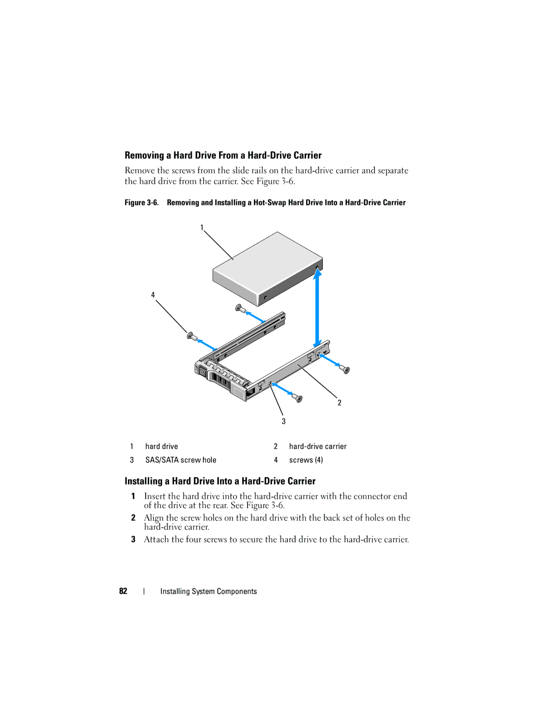 Dell E05S001 Removing a Hard Drive From a Hard-Drive Carrier, Installing a Hard Drive Into a Hard-Drive Carrier 