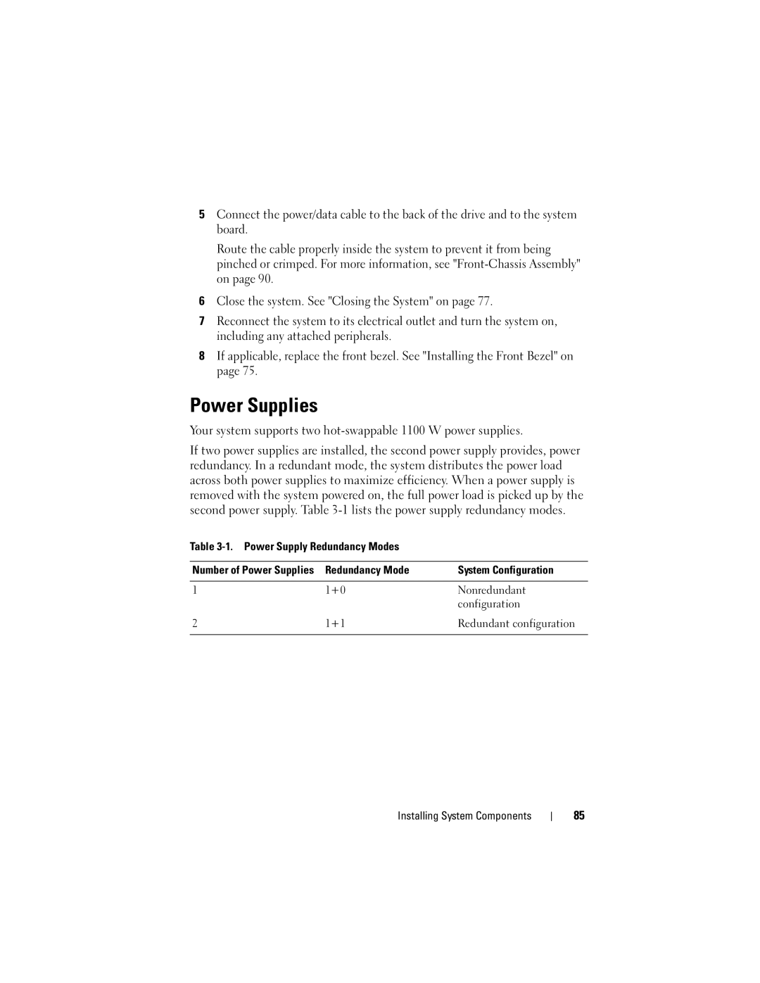 Dell E05S001 owner manual Power Supplies 