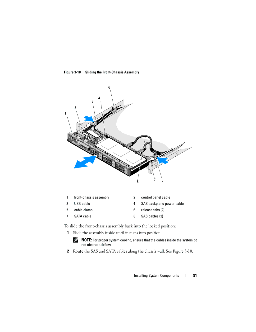 Dell E05S001 owner manual Cable clamp Release tabs Sata cable SAS cables 