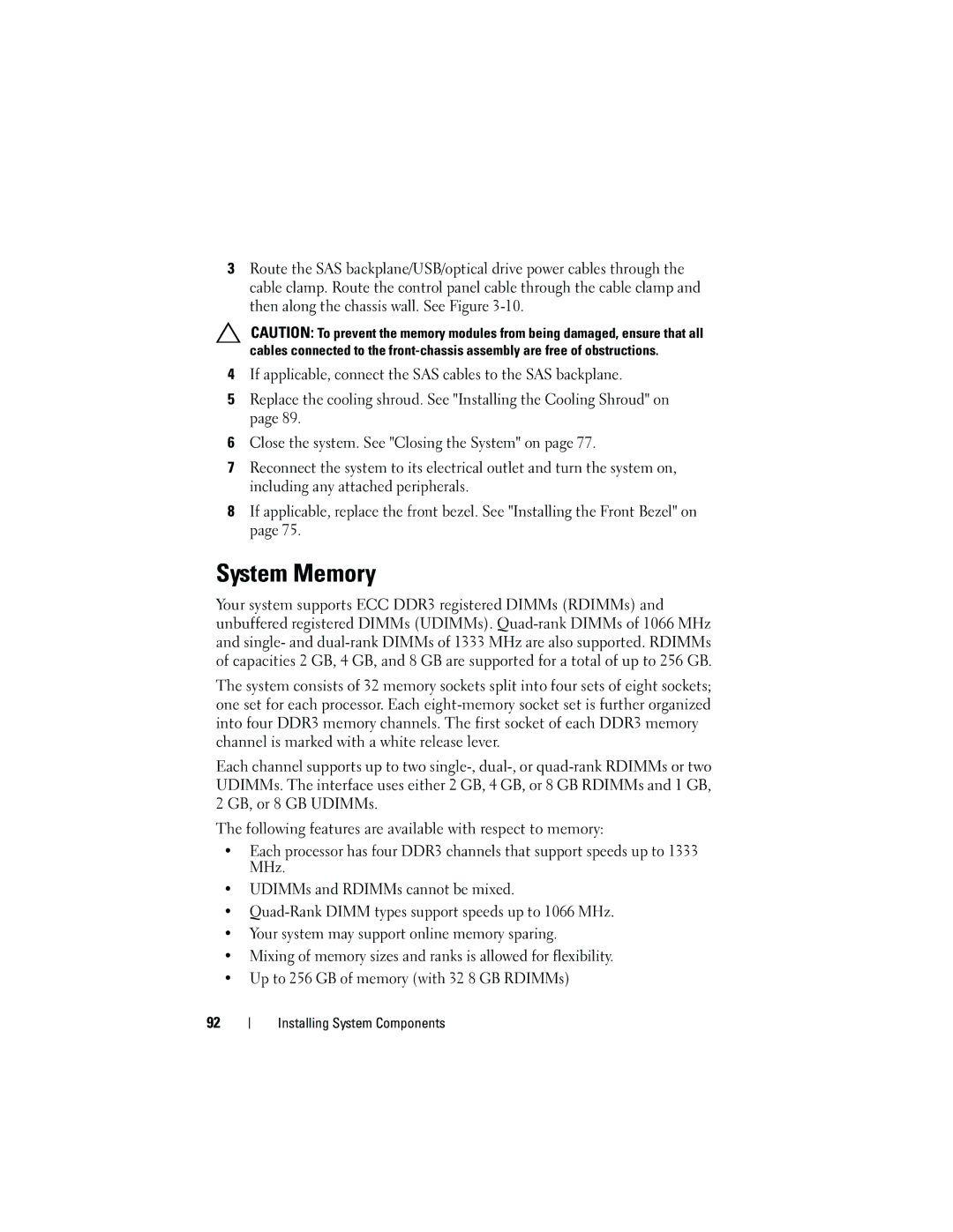 Dell E05S001 owner manual System Memory 