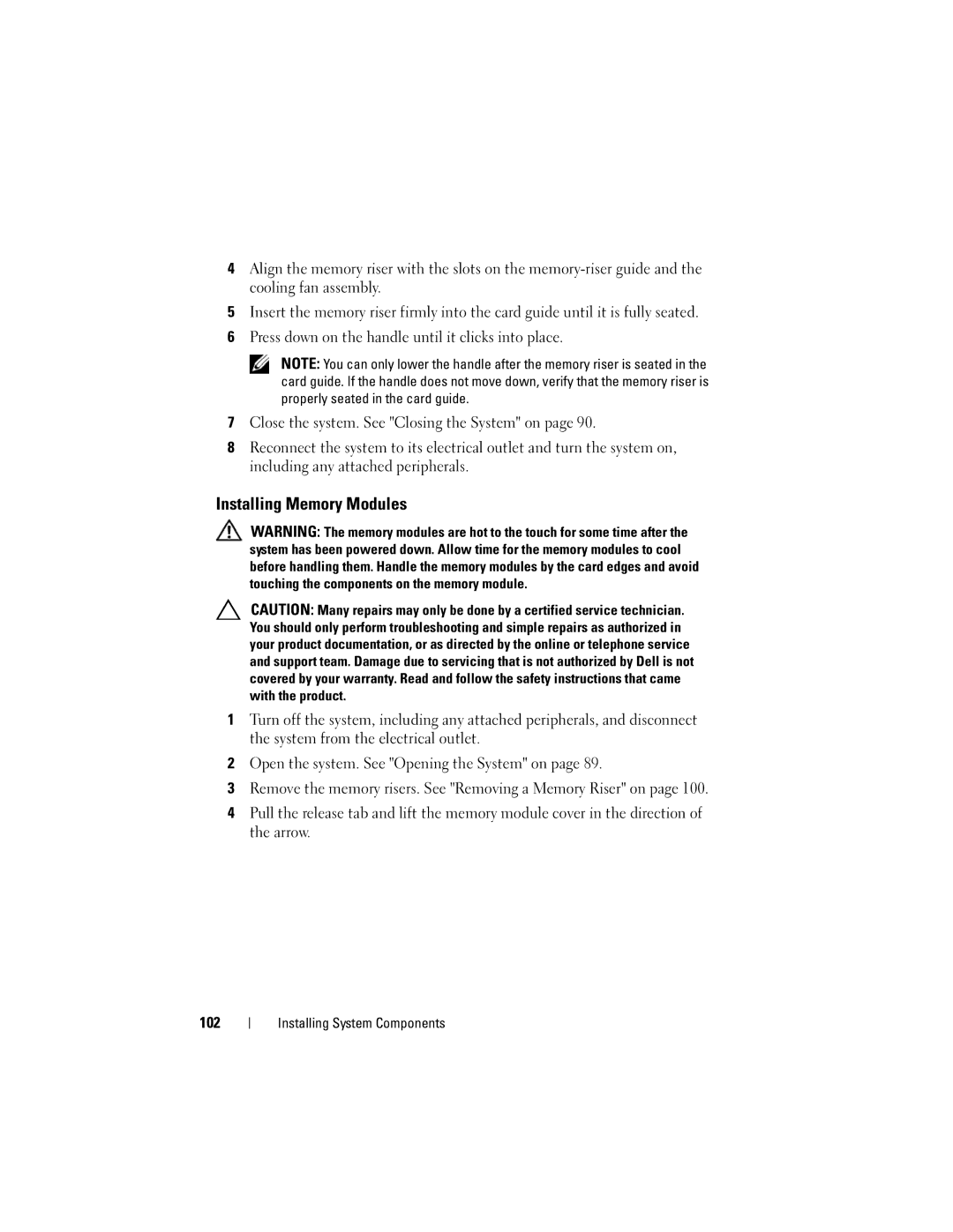 Dell E06S001, E06S Series owner manual Installing Memory Modules 