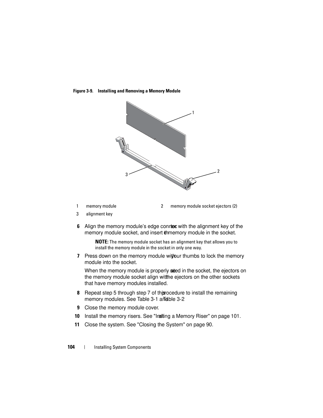 Dell E06S001, E06S Series owner manual Installing and Removing a Memory Module Memory module 