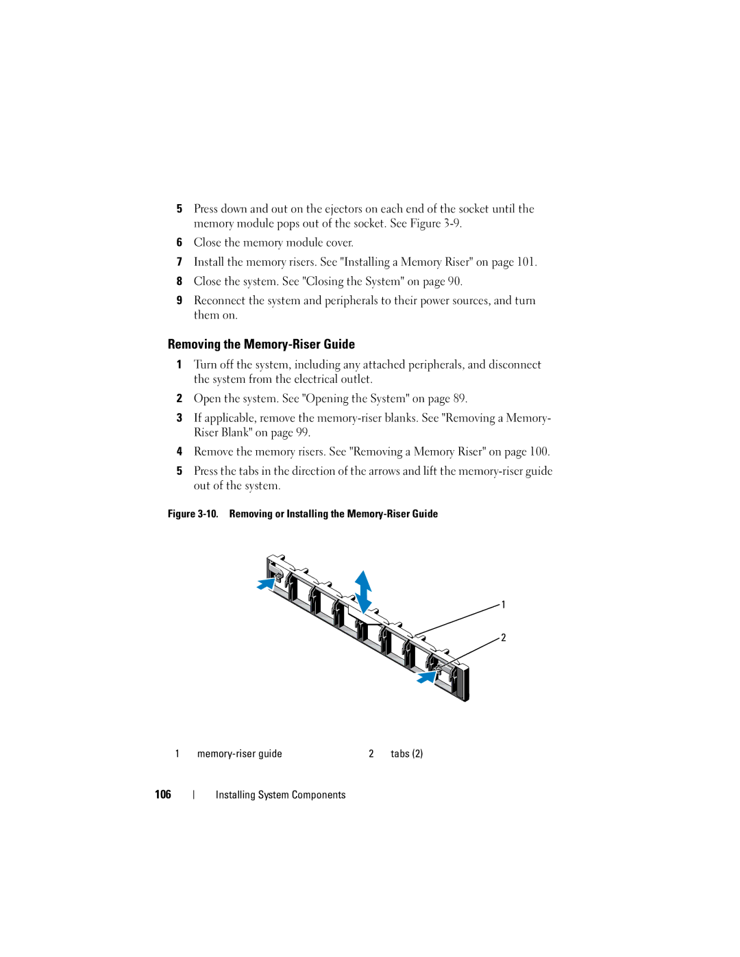 Dell E06S001, E06S Series owner manual Removing the Memory-Riser Guide 