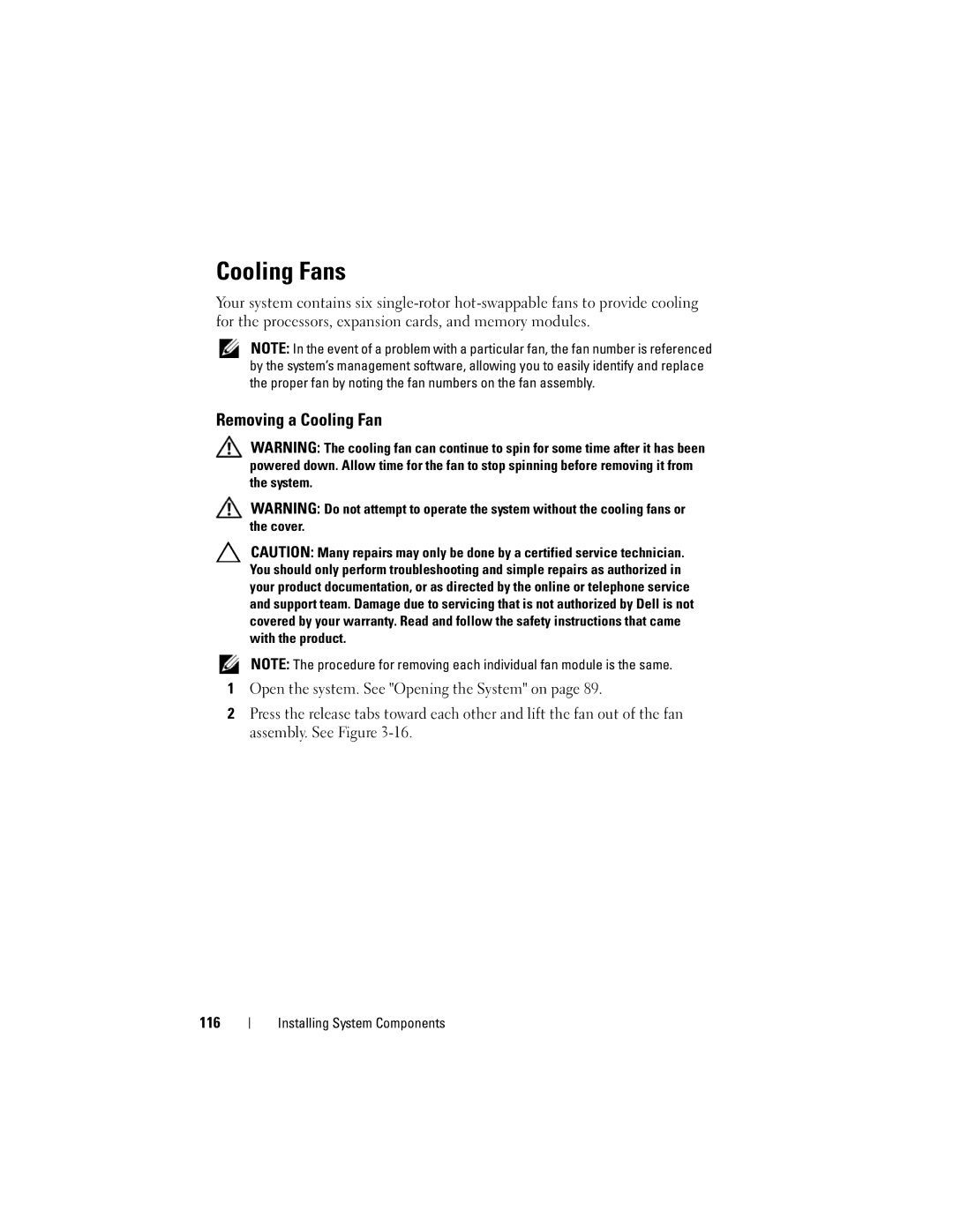 Dell E06S001, E06S Series owner manual Cooling Fans, Removing a Cooling Fan 