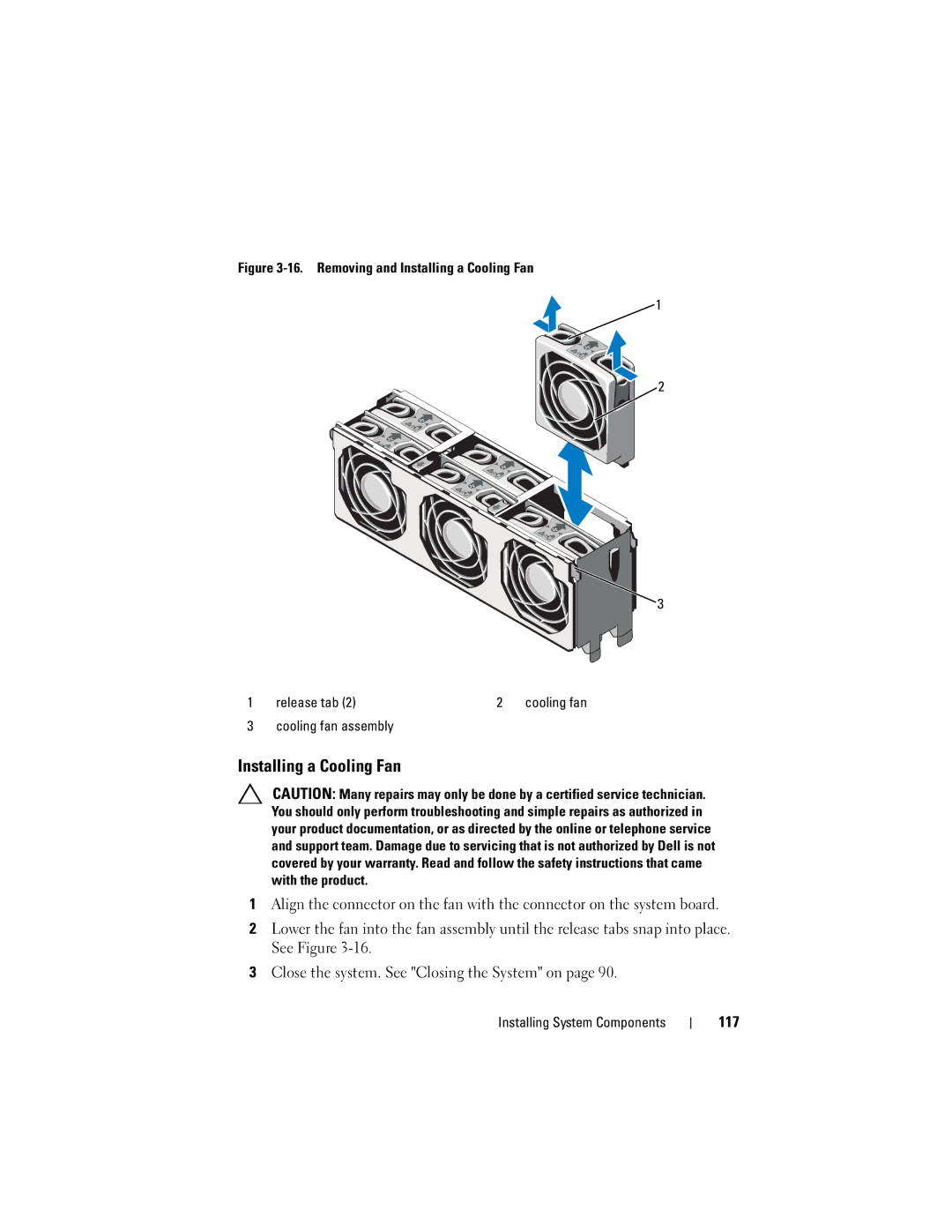 Dell E06S Series, E06S001 owner manual Installing a Cooling Fan, Cooling fan assembly 