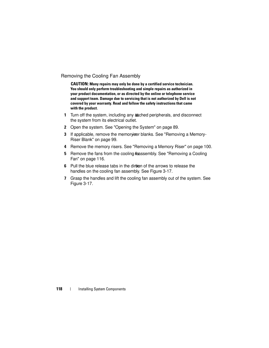 Dell E06S001, E06S Series owner manual Removing the Cooling Fan Assembly 