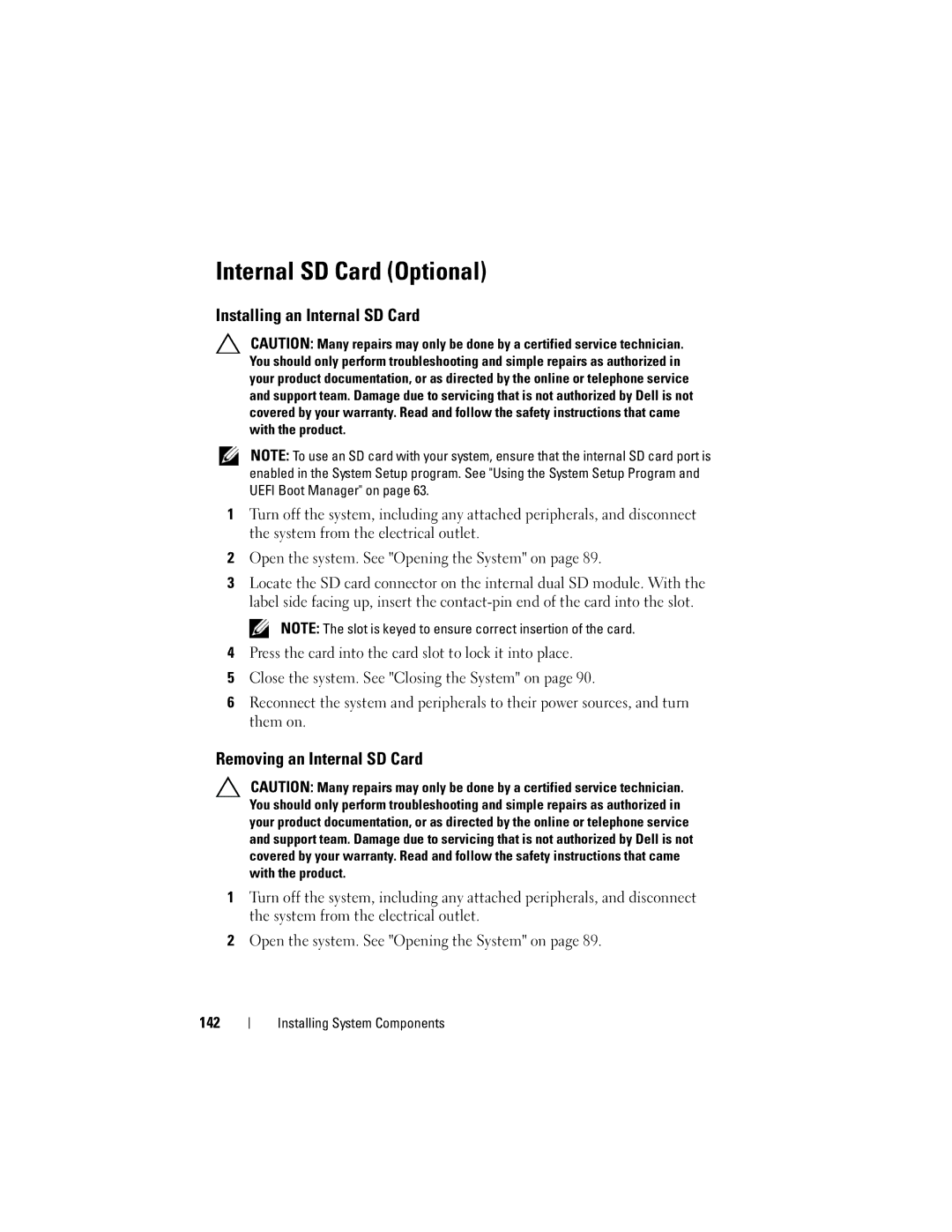 Dell E06S001, E06S Series Internal SD Card Optional, Installing an Internal SD Card, Removing an Internal SD Card 