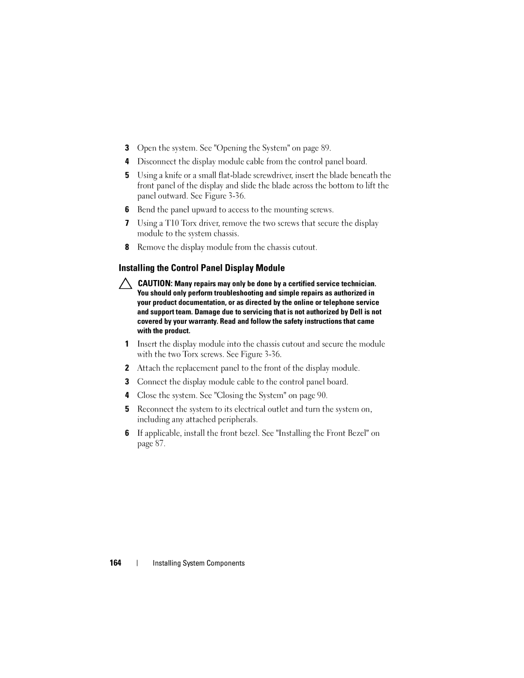 Dell E06S001, E06S Series owner manual Installing the Control Panel Display Module 