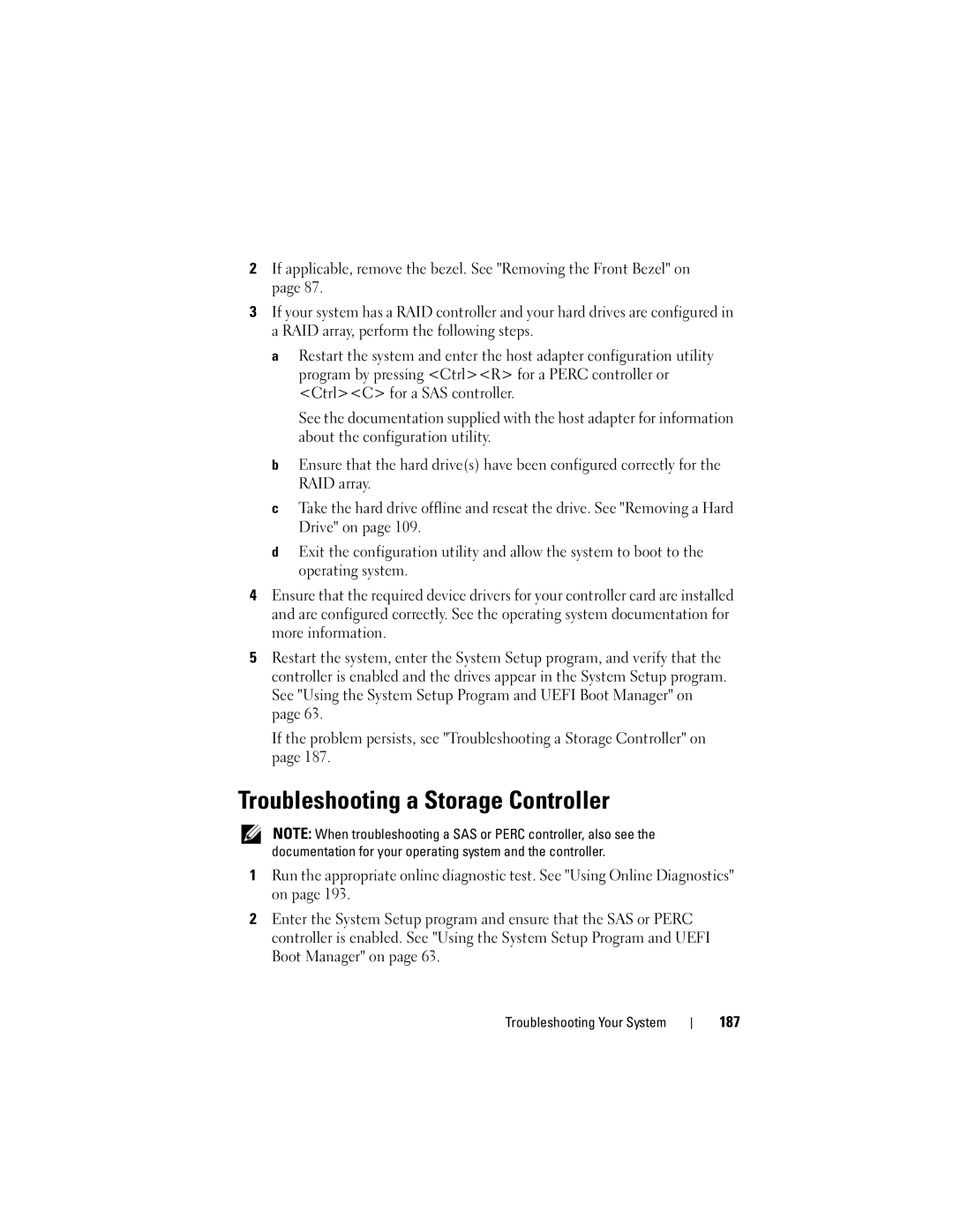 Dell E06S Series, E06S001 owner manual Troubleshooting a Storage Controller 