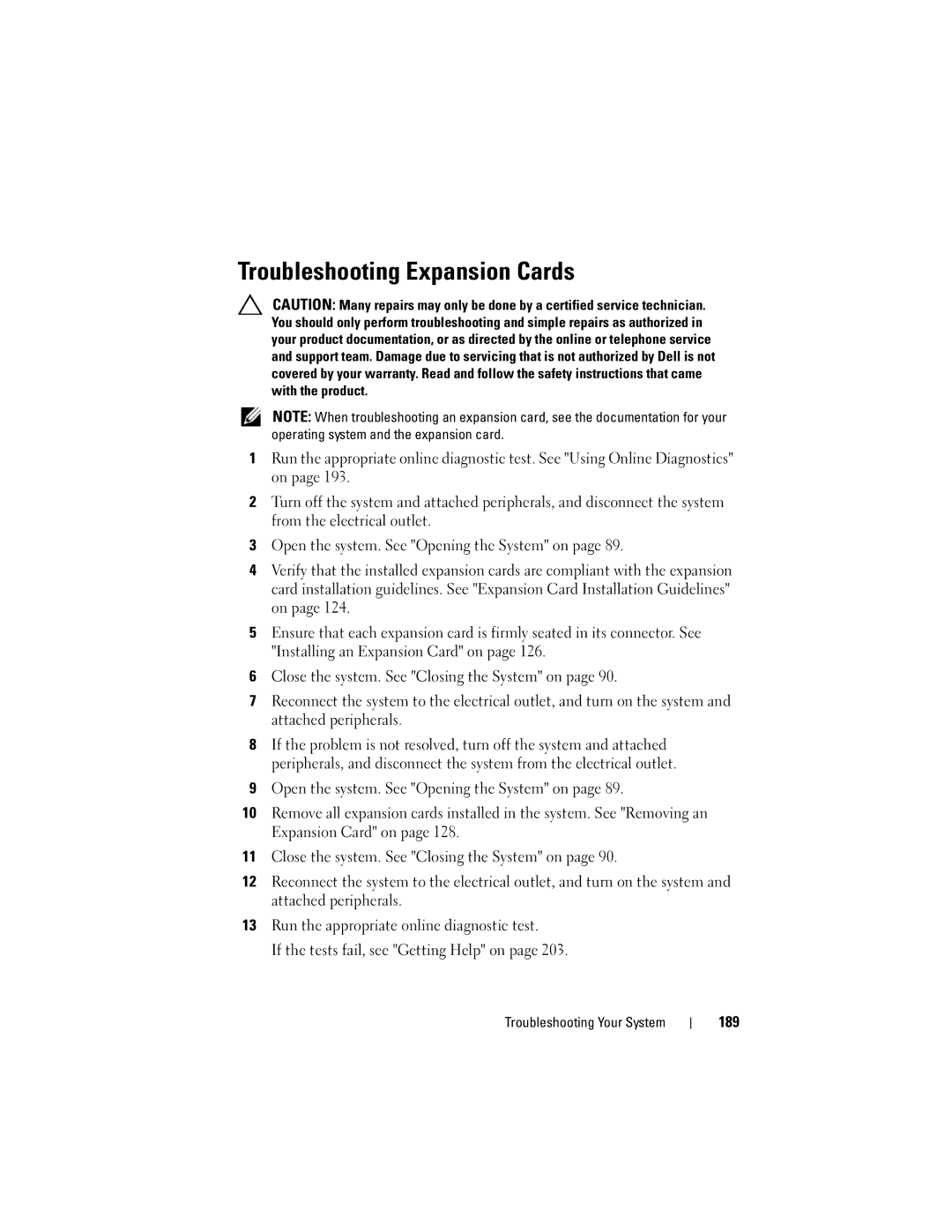 Dell E06S Series, E06S001 owner manual Troubleshooting Expansion Cards 