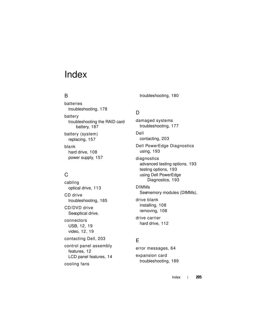 Dell E06S Series, E06S001 owner manual Using Dell PowerEdge Diagnostics, Index 