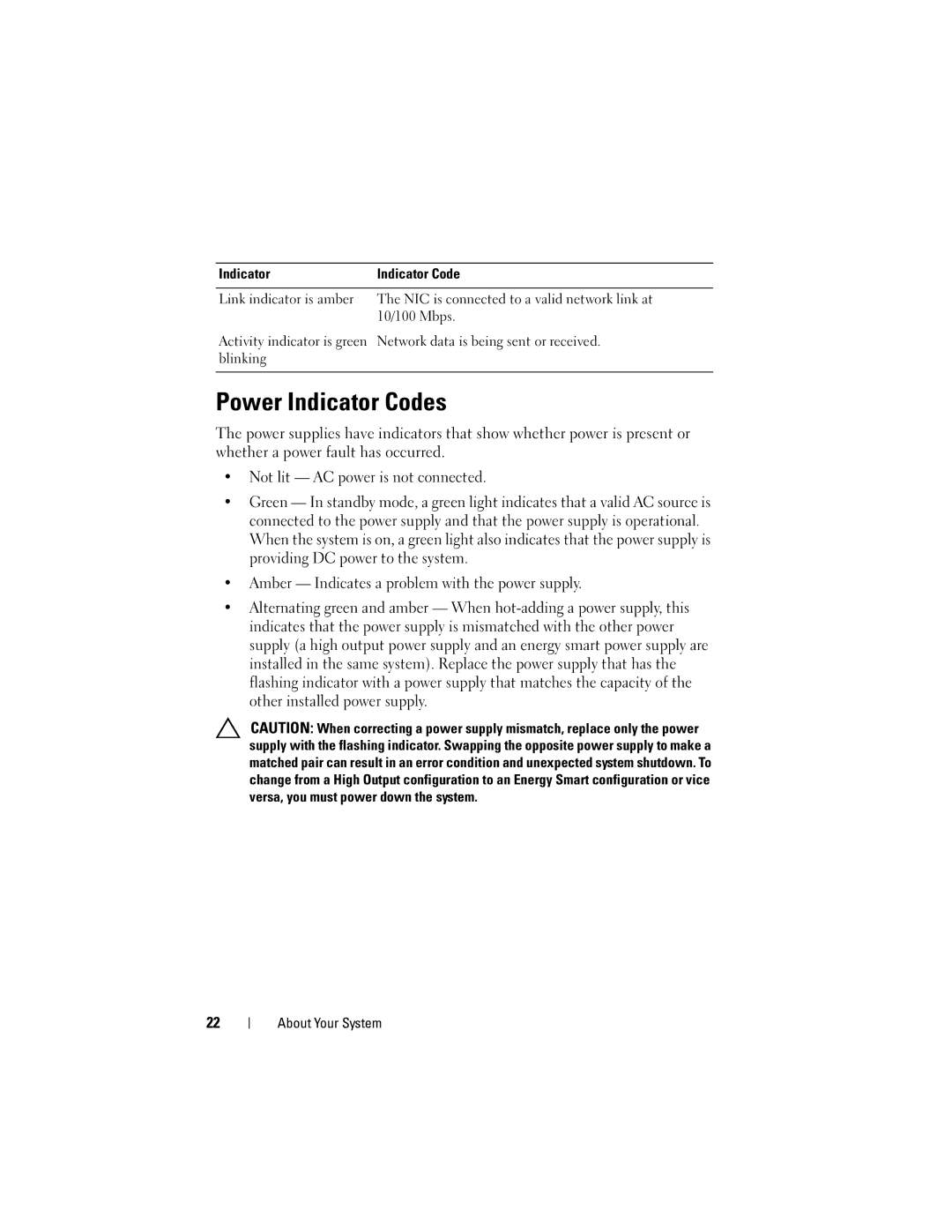 Dell E06S001, E06S Series owner manual Power Indicator Codes 