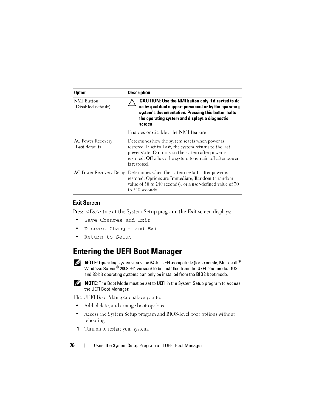 Dell E06S001, E06S Series owner manual Entering the Uefi Boot Manager, Exit Screen 