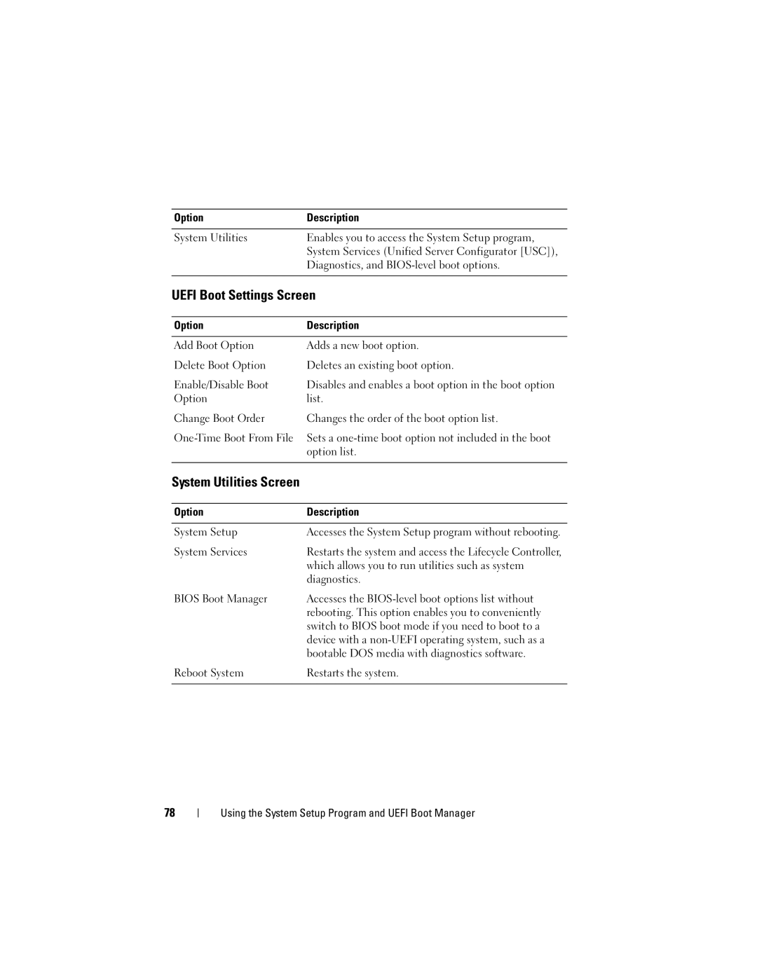 Dell E06S001, E06S Series owner manual Uefi Boot Settings Screen, System Utilities Screen 