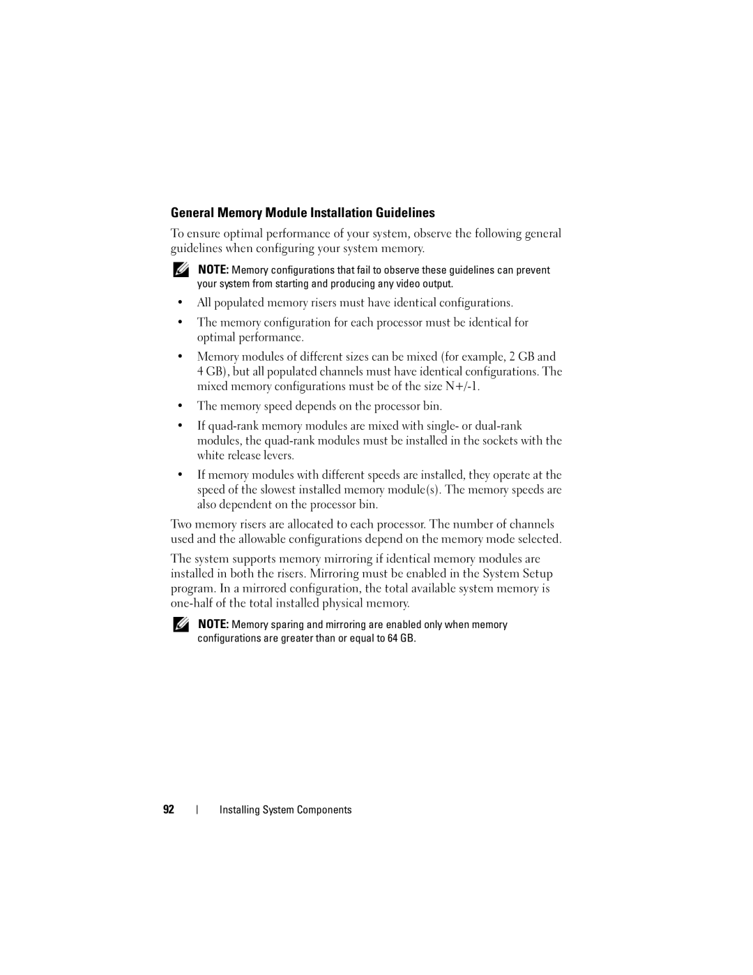 Dell E06S001, E06S Series owner manual General Memory Module Installation Guidelines 