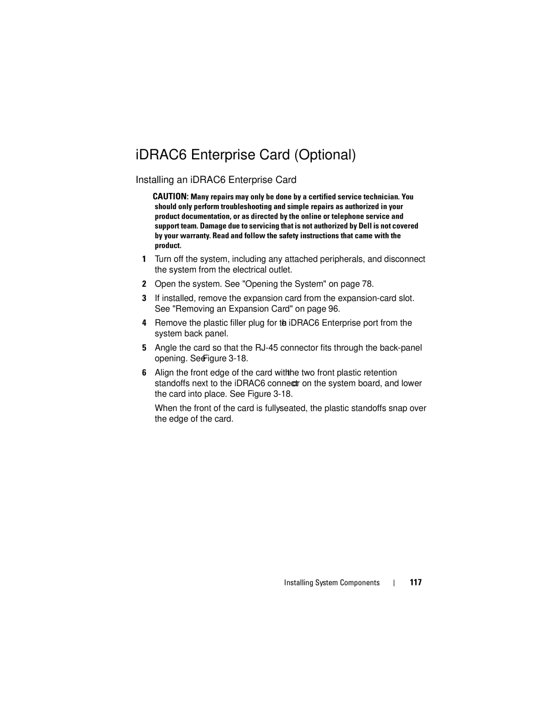 Dell E07S002, E07S Series owner manual IDRAC6 Enterprise Card Optional, Installing an iDRAC6 Enterprise Card 