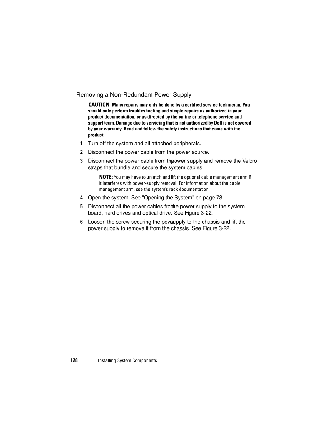 Dell E07S Series, E07S002 owner manual Removing a Non-Redundant Power Supply 