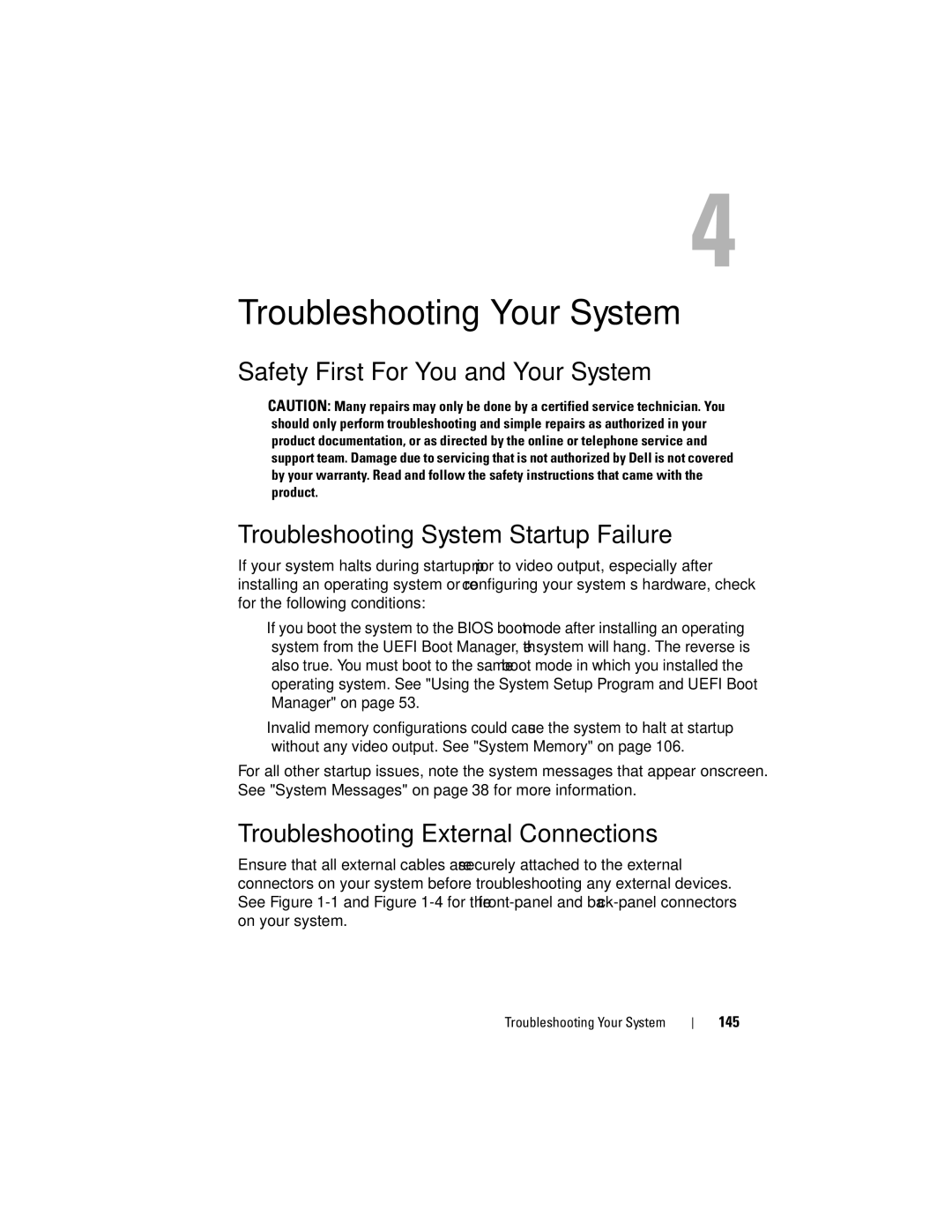 Dell E07S002, E07S Series owner manual Troubleshooting External Connections, Troubleshooting Your System 