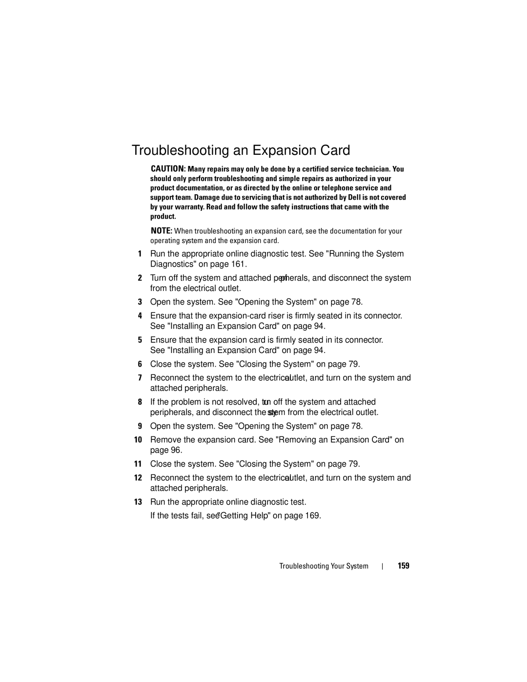 Dell E07S002, E07S Series owner manual Troubleshooting an Expansion Card 