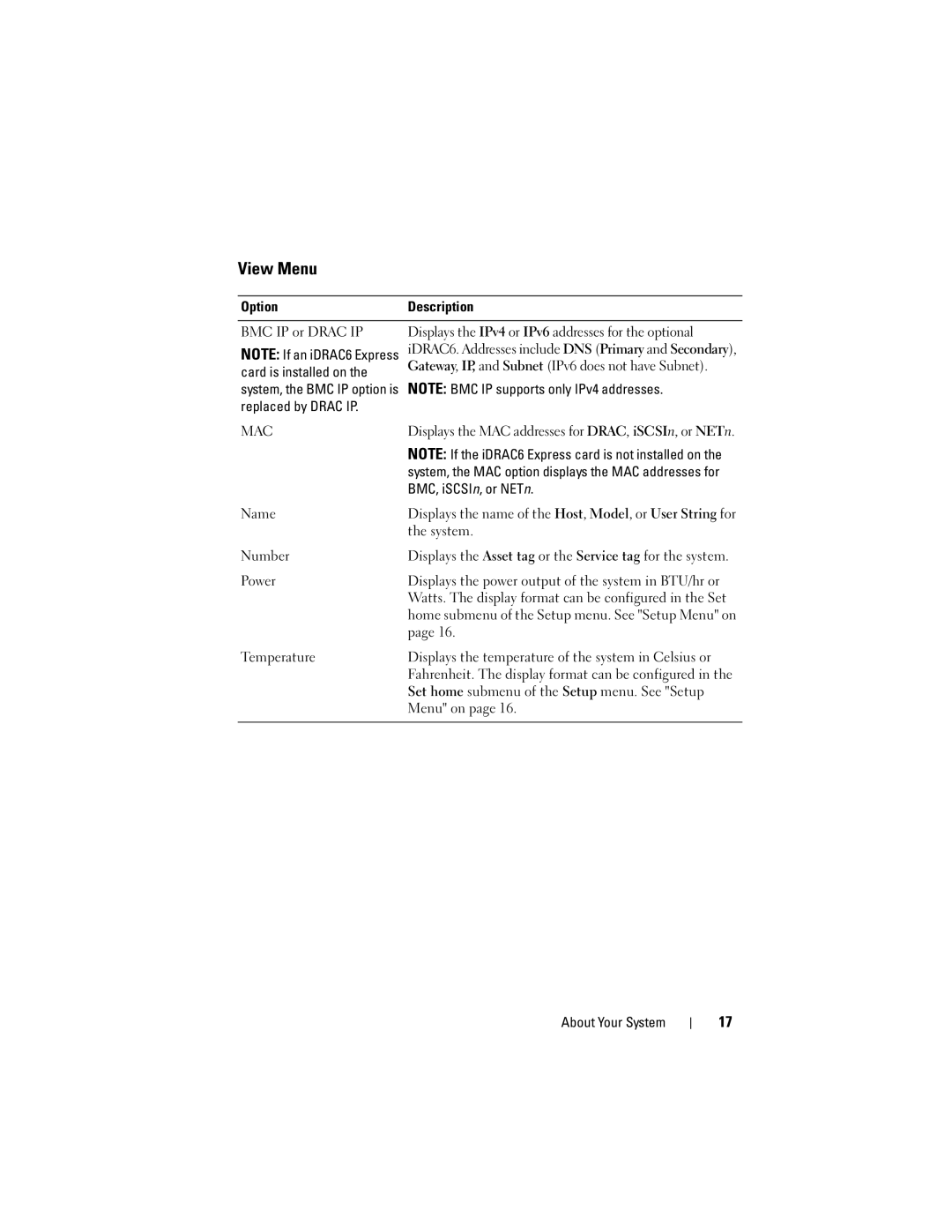 Dell E07S002, E07S Series owner manual View Menu 