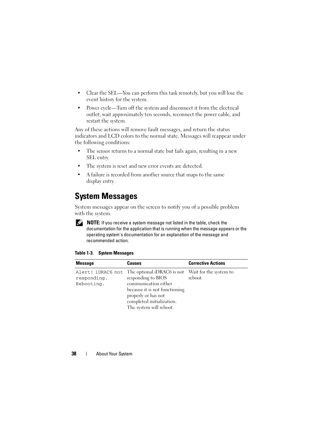 Dell E07S Series, E07S002 owner manual System Messages, Alert! iDRAC6 not, Responding, Rebooting 
