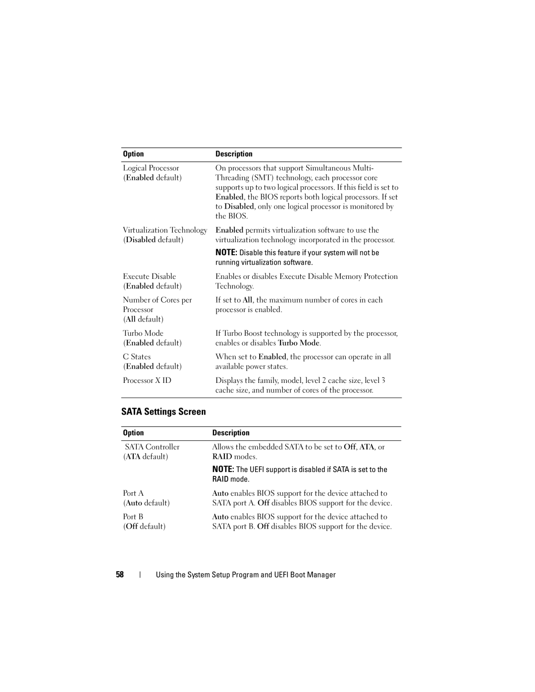 Dell E07S Series, E07S002 owner manual Sata Settings Screen 