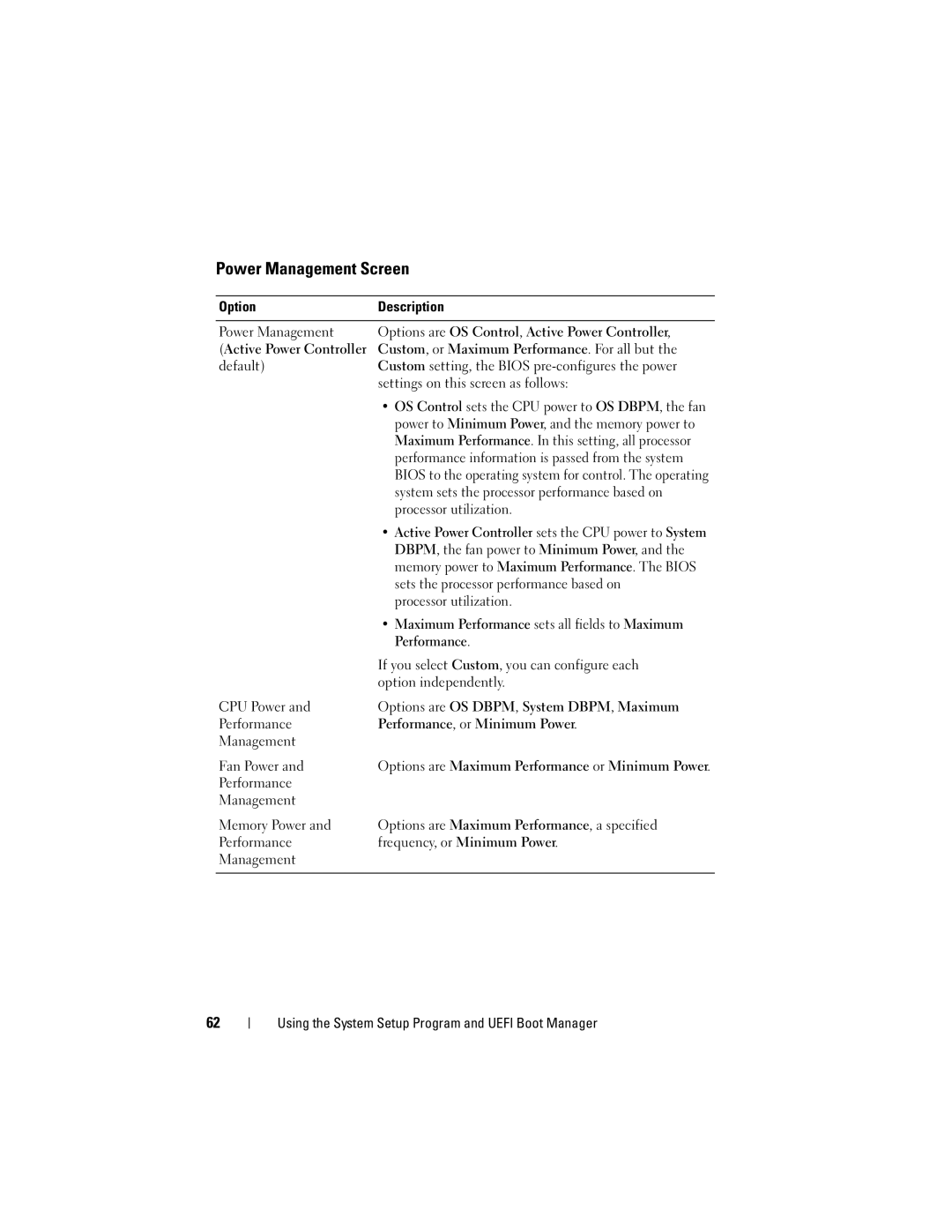 Dell E07S Series, E07S002 owner manual Power Management Screen 