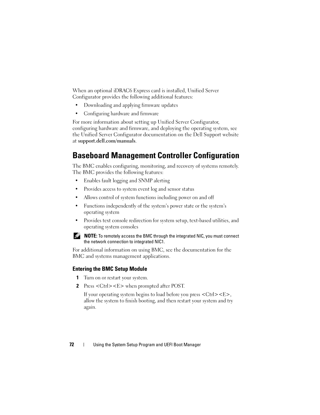 Dell E07S Series, E07S002 owner manual Baseboard Management Controller Configuration, Entering the BMC Setup Module 