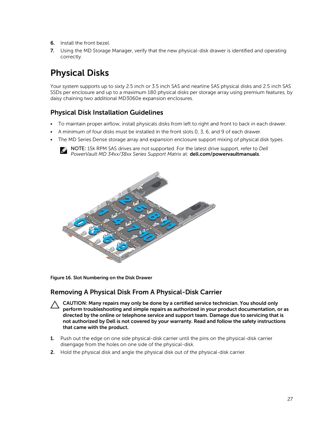 Dell E08J Series owner manual Physical Disks, Physical Disk Installation Guidelines 