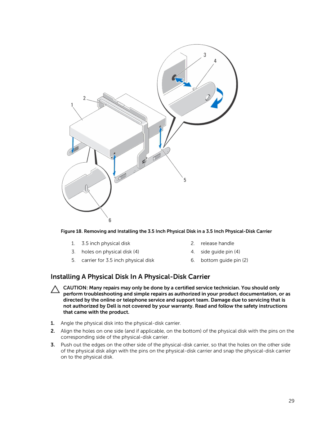 Dell E08J Series owner manual Installing a Physical Disk In a Physical-Disk Carrier 