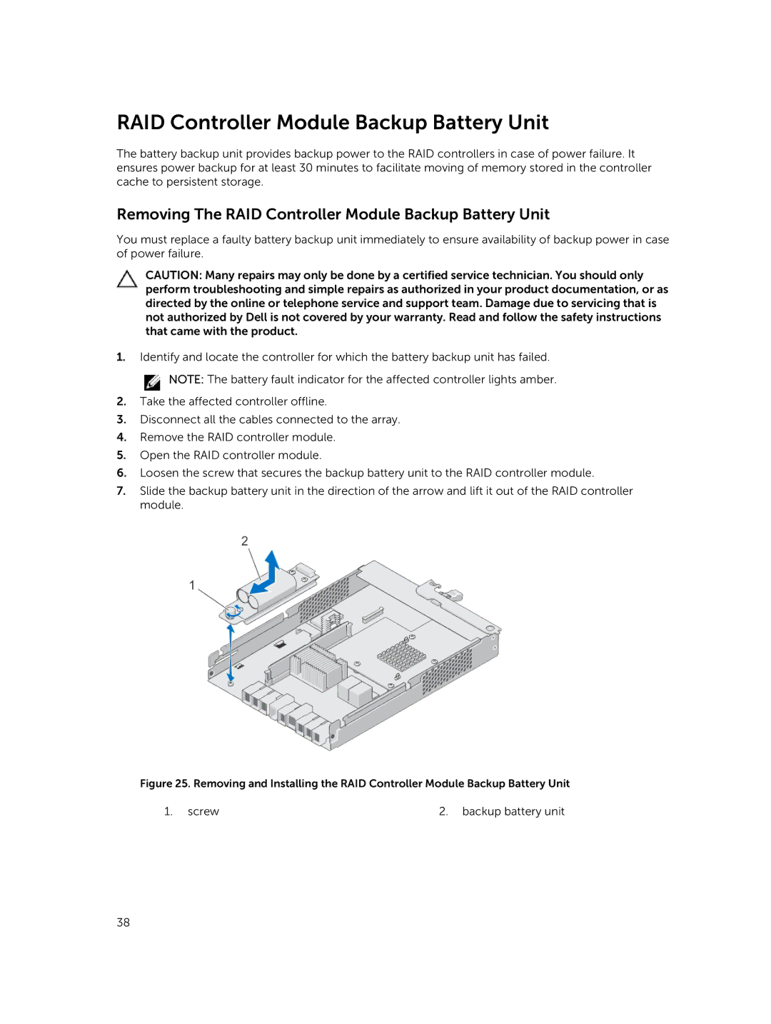 Dell E08J Series owner manual Removing The RAID Controller Module Backup Battery Unit 