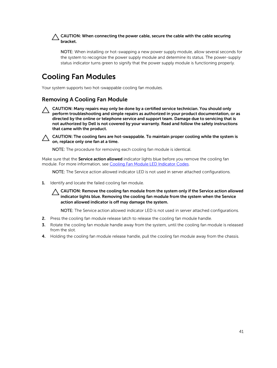 Dell E08J Series owner manual Cooling Fan Modules, Removing a Cooling Fan Module 