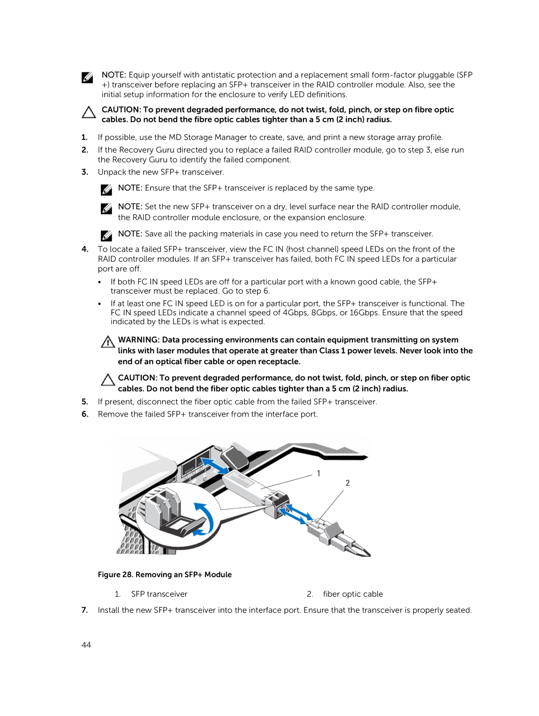 Dell E08J Series owner manual Removing an SFP+ Module 