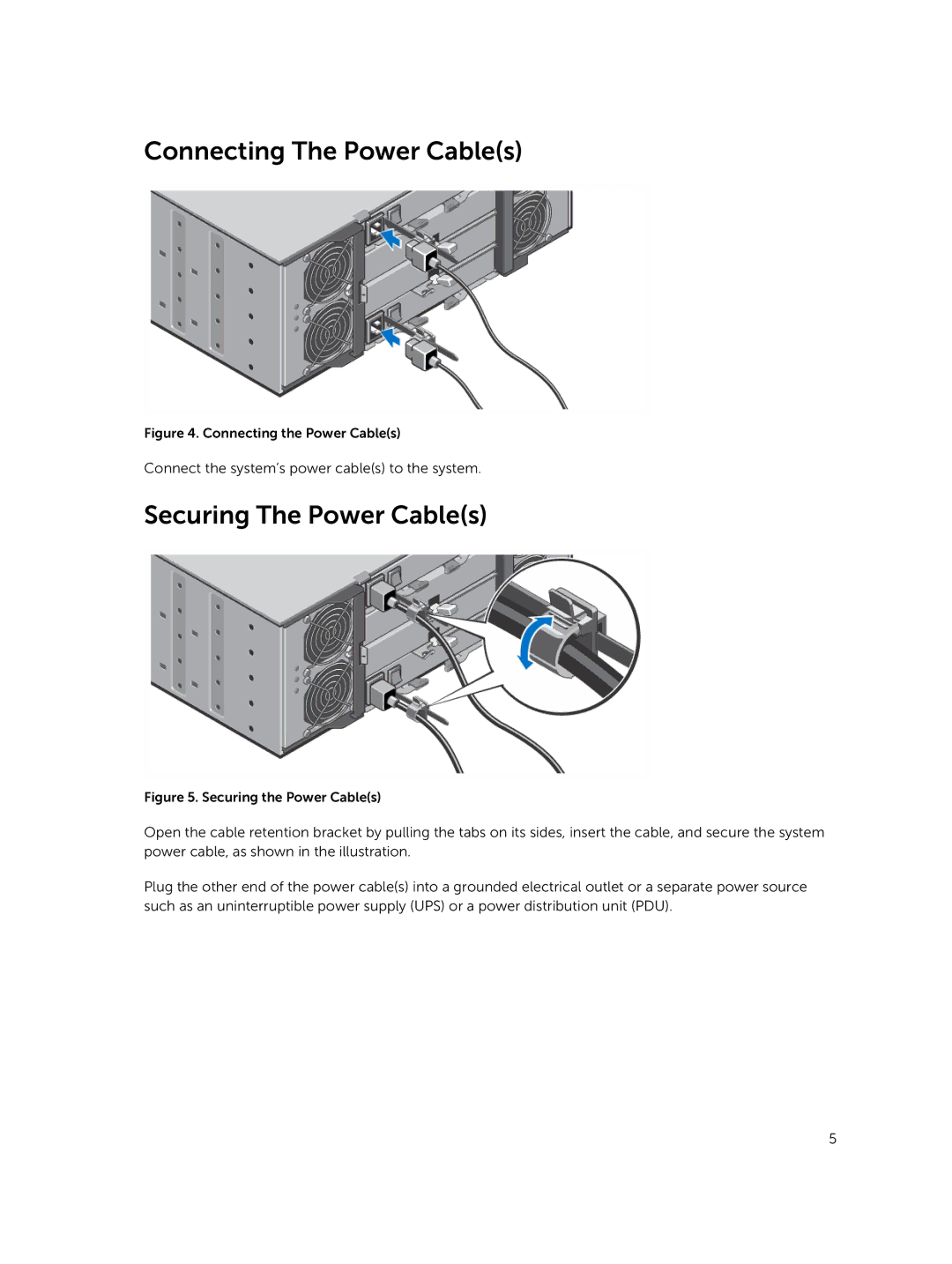 Dell E08J001 manual Connecting The Power Cables, Securing The Power Cables 