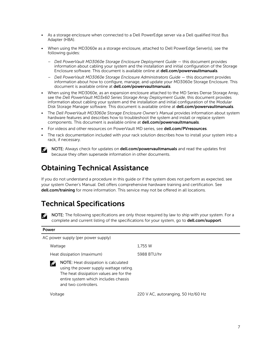 Dell E08J001 manual Obtaining Technical Assistance Technical Specifications 