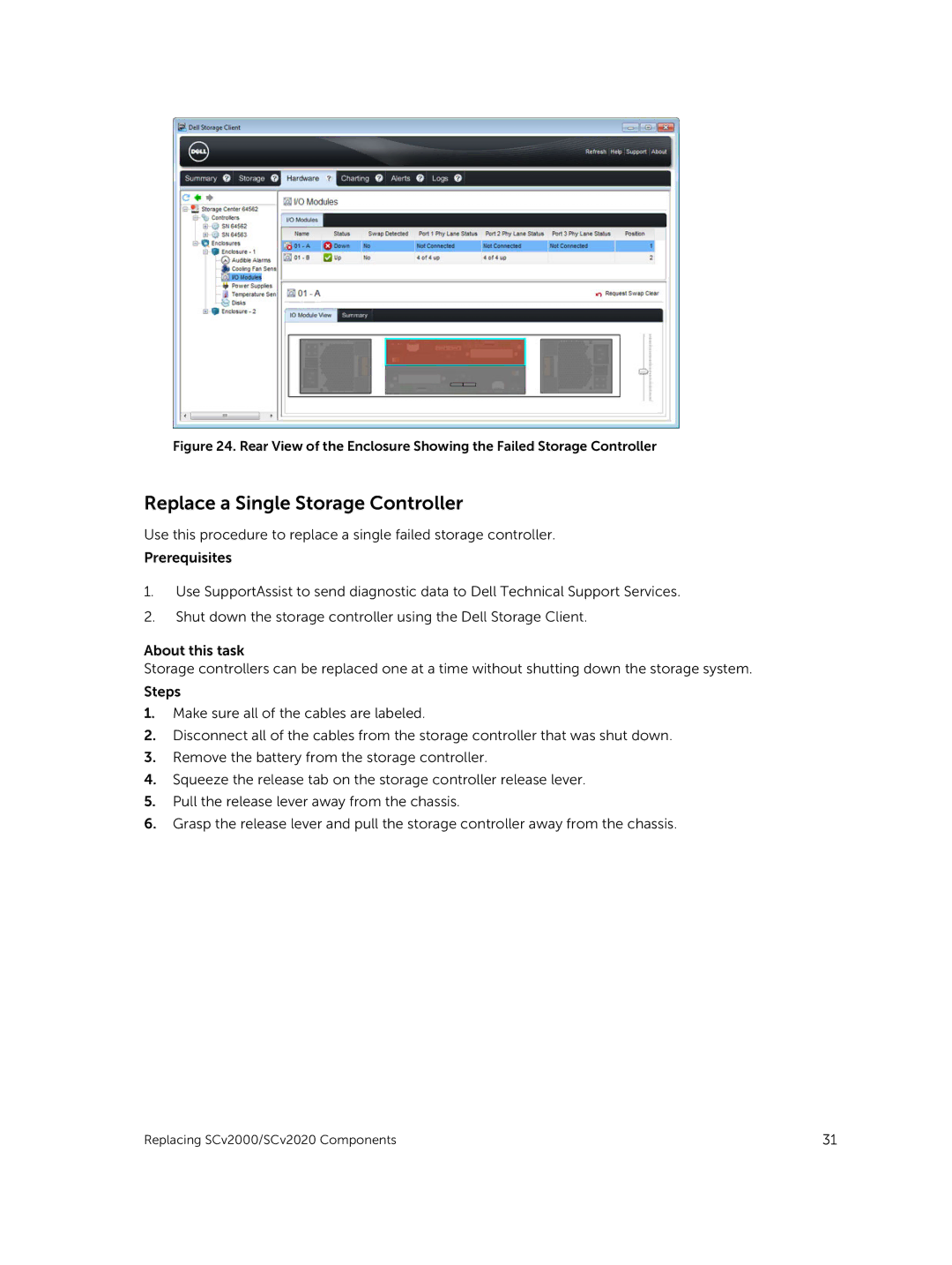 Dell E09J, E10J owner manual Replace a Single Storage Controller 