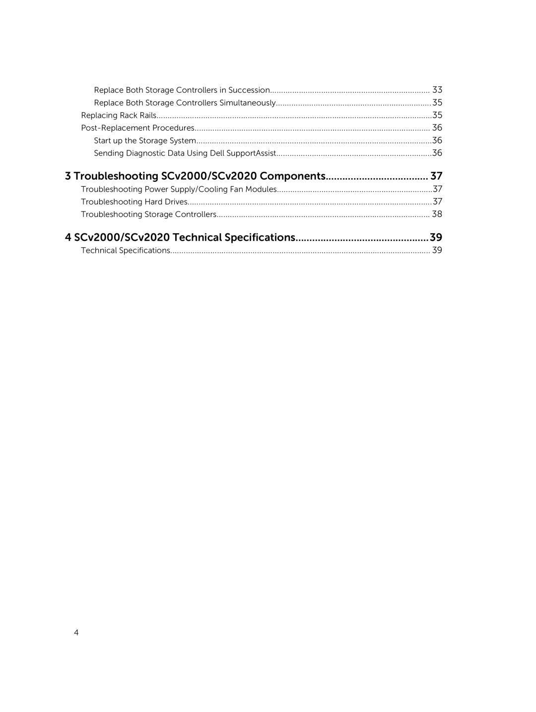 Dell E10J, E09J owner manual Troubleshooting SCv2000/SCv2020 Components, SCv2000/SCv2020 Technical Specifications 