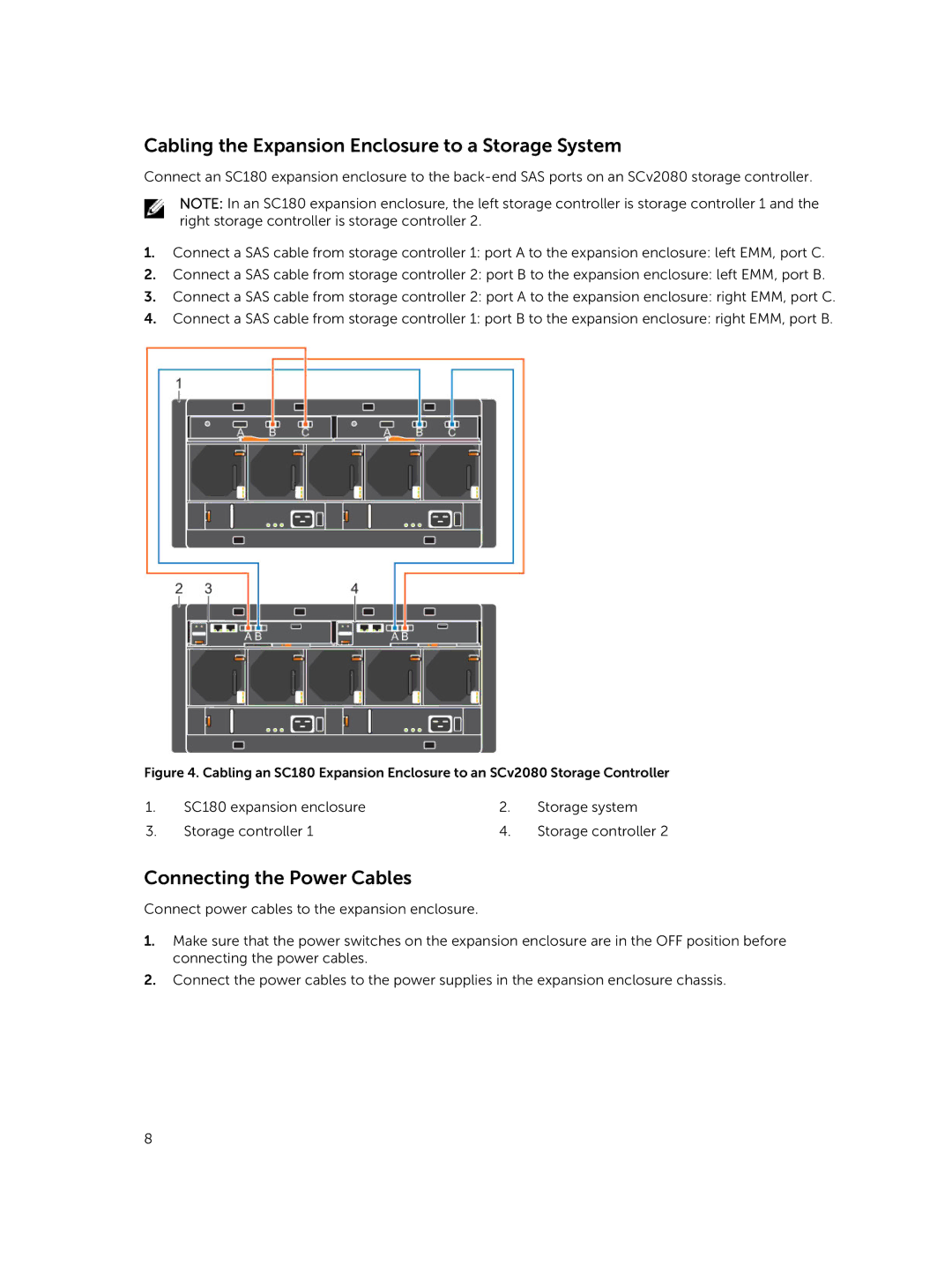 Dell E11J manual Cabling the Expansion Enclosure to a Storage System, Connecting the Power Cables 